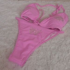 SHEIN women's soft pink swim set (bikini) OXL rhinestones   beautiful (NEW)💕